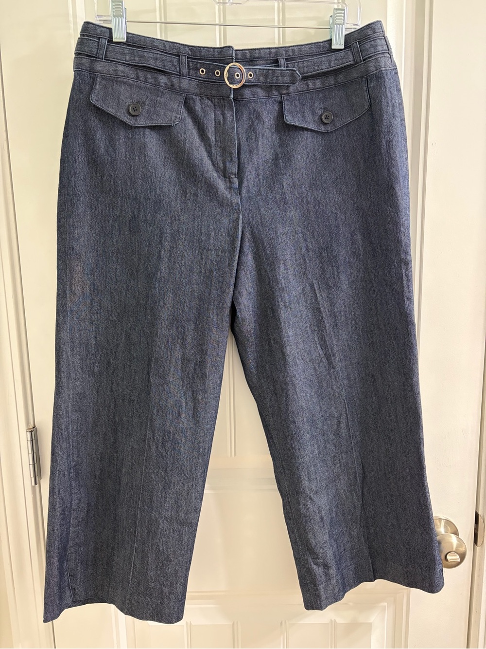 Larry Levine Navy Stretch Wide-Leg Denim Pants with Belt Sz 12 Casual Y2K Chic